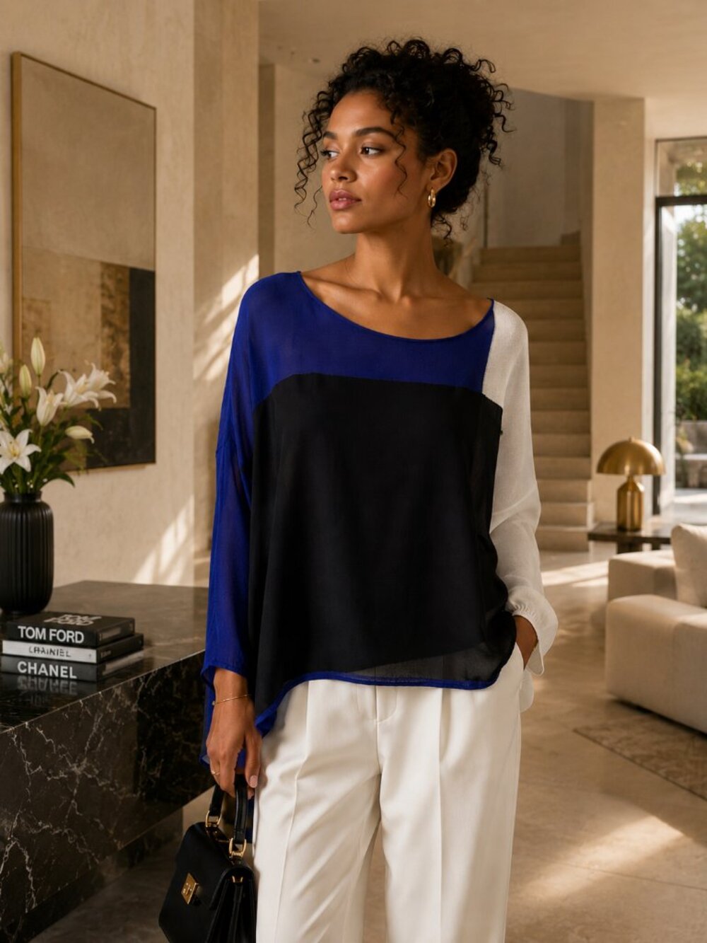 Pier Antonio Gaspari blue, black and white pullover with abstract pattern